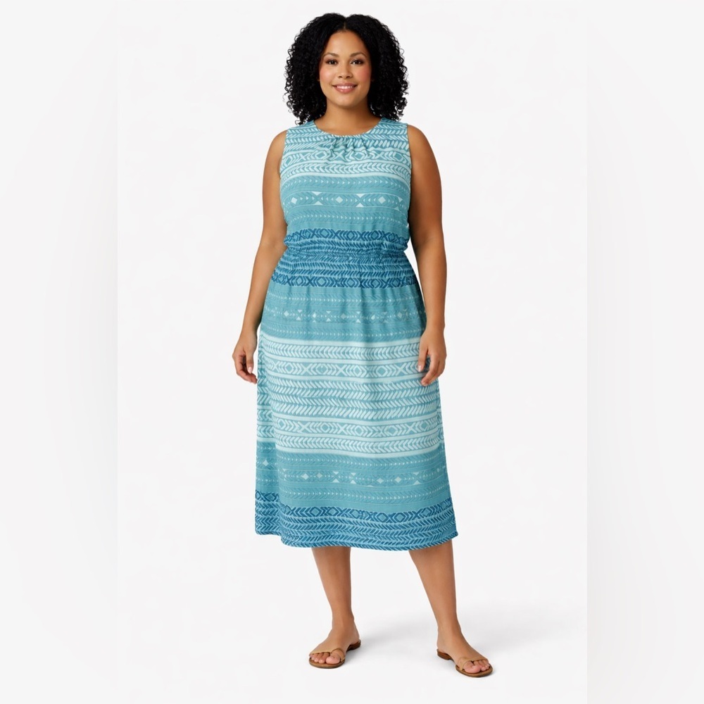 Vintage Pendleton Sleeveless Midi Dress Size 16 Blue Geometric Classic Boho